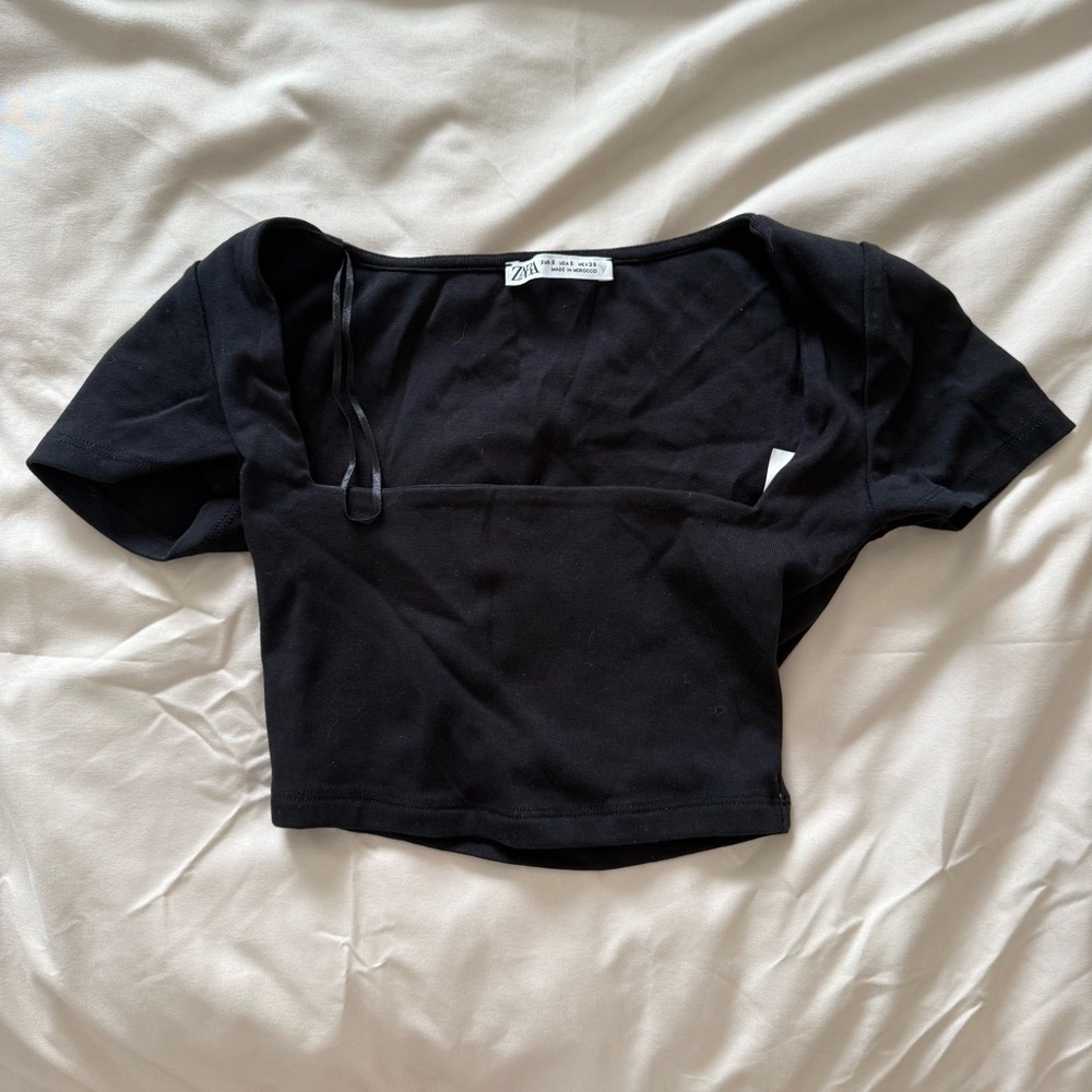 Zara Black Square Neck Crop Top